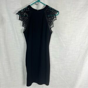Iris Black Cocktail Dress Lace Shoulders Size L Women’s